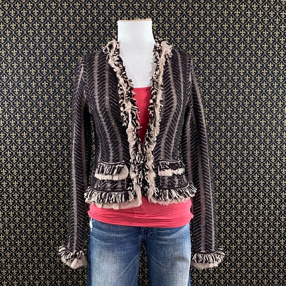 2004 Anthro "Fringe Trim Cardigan" HWR Monogram - Picture 15 of 16